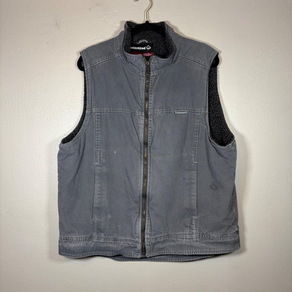 Wolverine Mens Gray Sherpa Lined Cotton Canvas Workwear Vest Large L Full Zip‎